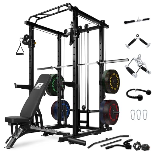 RitFit Squat Rack Power Cage Home Gym Set with Bumper Plates