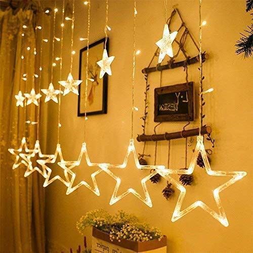 Image of 12 Star 138 Led 8.2 feet Curtains String Lights Window Curtain Lights Sourced (3 Meter, Warm White) (String Light) AC (Star Light)
