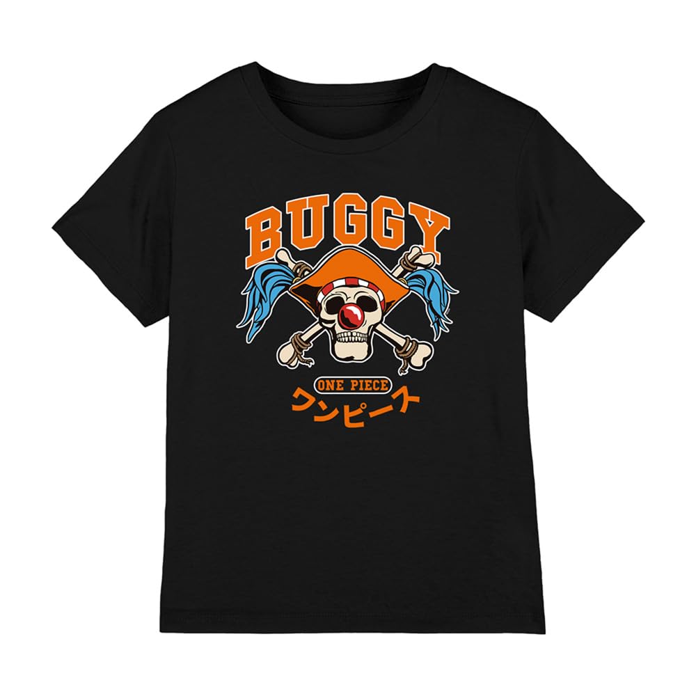 One Piece Buggy Collegic Skull Kids T-Shirt, Black, 9-11Y