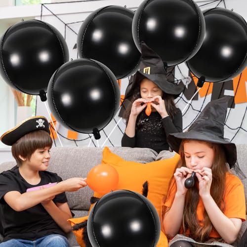 Image of Round 4D Black Mylar Balloons, Large Black Foil Balloons for Black Decorations - 22 Inch, 6 Pack | Black Metallic Balloons Halloween Balloons for Halloween Decorations(Black)