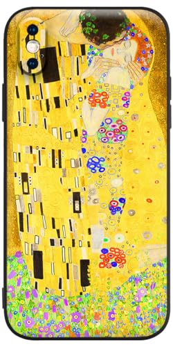 Berkin Arts Compatibile con Custodia per iPhone XS/iPhone X (Non per iPhone XS Max) Cover Silicone con protezione per lo schermo Fioritura leggera gialla (Gustav Klimt-Il Bacio)