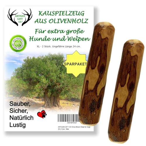ARTISAN GIFT CO Olivenholz Kauspielzeug für Hunde 100% Natürliches (XL-24 cm) Sparpaket 2 Stück