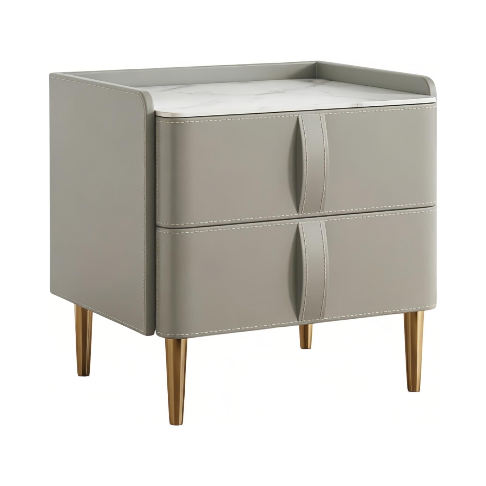 guiling-1986 Bedside Table Dual Drawer Nightstand with Tapered Legs for Bedside UseBedroom Storage Nightstand(Gris,Small)