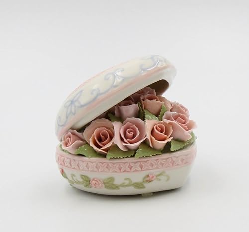 Miniatura 3 de SF49007 Caja de música de ramo de flores rosas rosas en forma de corazón de porcelana fina (Music Tune Love Story), 4-12"