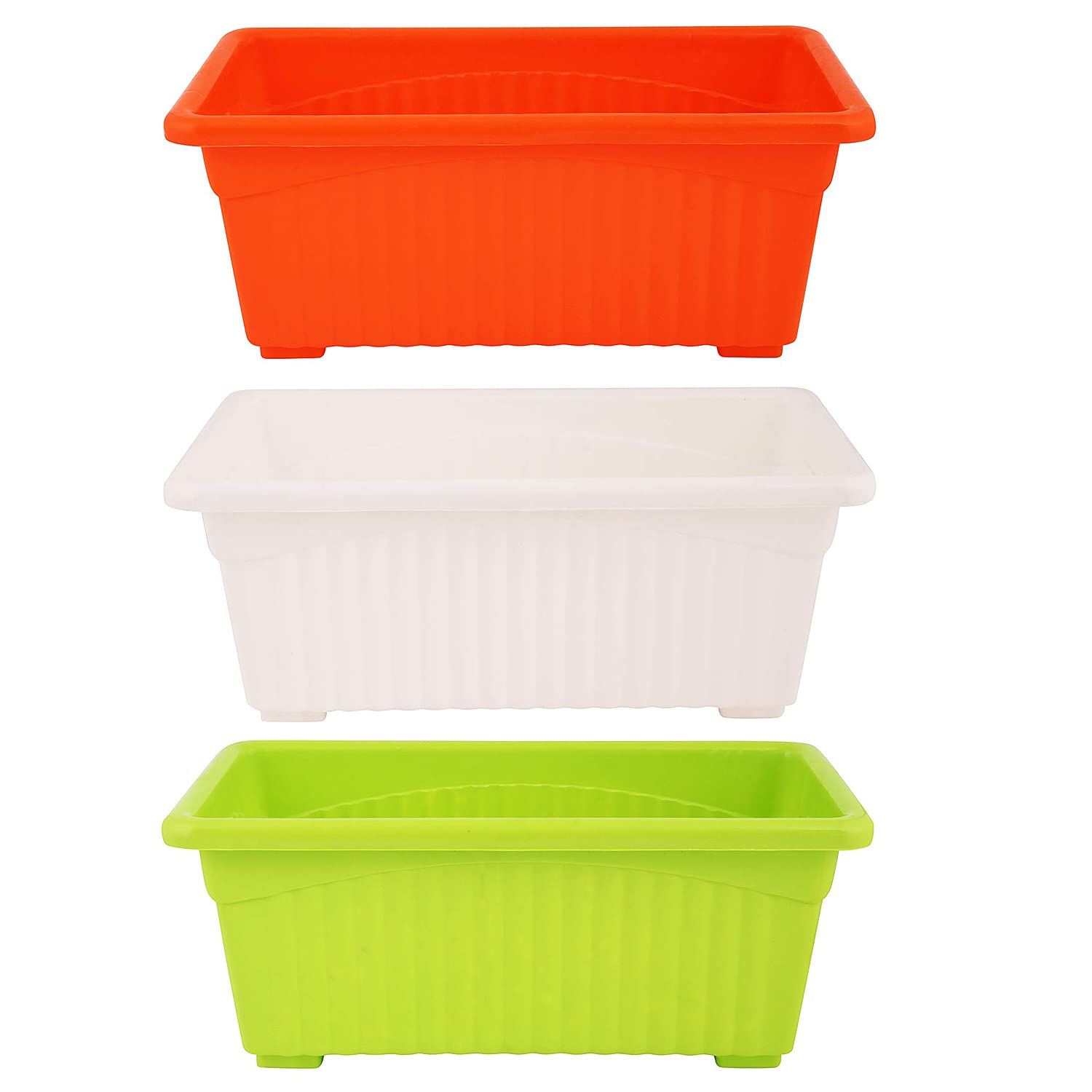Kalfo Rectangular Planters Plastic Pots for Plants and Vegetables | Suitable for Indoor Outdoor | Planters for Home Gardening | Pots for Lawns and Gardens (Multicolor, 34x18x14 CM, Set of 3 Planters)