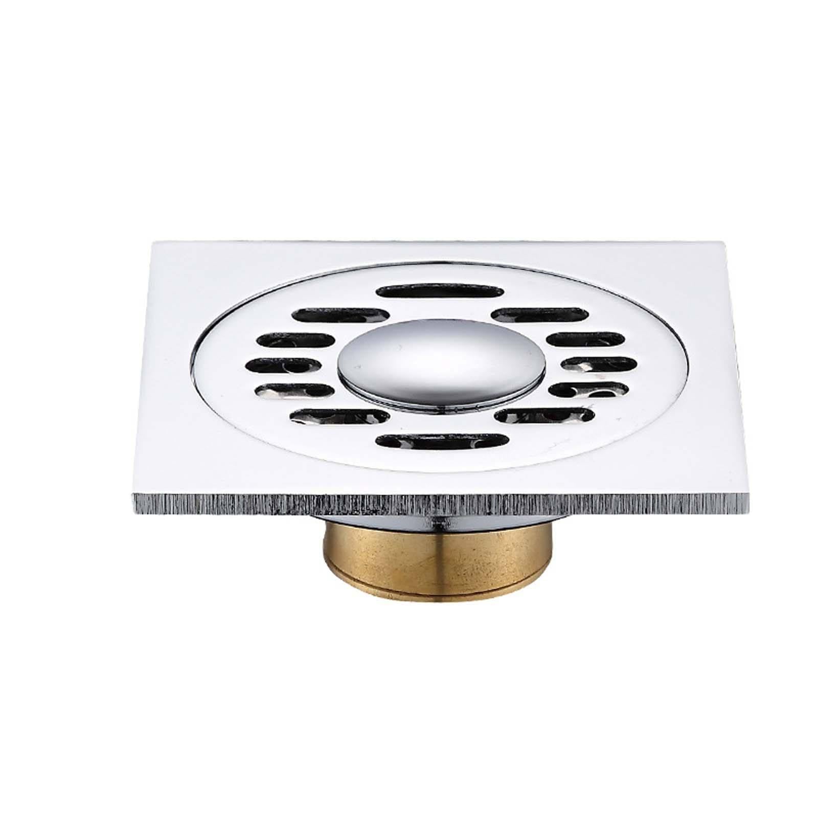 Bonde Douche Laiton Siphon Douche Chrome Bonde de Douche Rebond Bonde Douche Extra Plate 100 * 100mm Siphon de Sol pour Salle de Bain, Cuisine, Toilettes