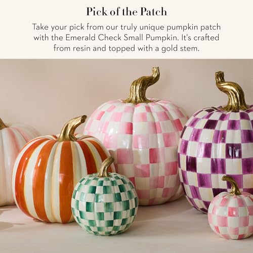 Image of MACKENZIE-CHILDS Pumpkin, Resin Halloween and Fall Decor, Small, Green-and-White Emerald Check