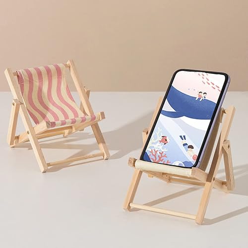 Miniatura 2 de Soporte para teléfono celular, soporte de escritorio para silla de madera y lona, soporte para tarjetas de visita, soporte de carga, mini silla