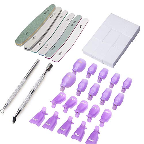 Nail Polish Remover Tool,Stainless Steel Triangle Cuticle Peeler Scraper and Cuticle Pusher,20Pcs Nail Polish Remover Clips,500Pcs Wipe Cotton Pads,6Pcs Double Sided Nail Buffer Files