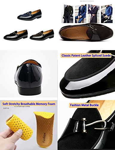 Men's Pointed-Toe Tuxedo Dress Shoes,Fashion Patent Leather Splicing Suede Casual Business Derby Oxford Slip-on Loafer2