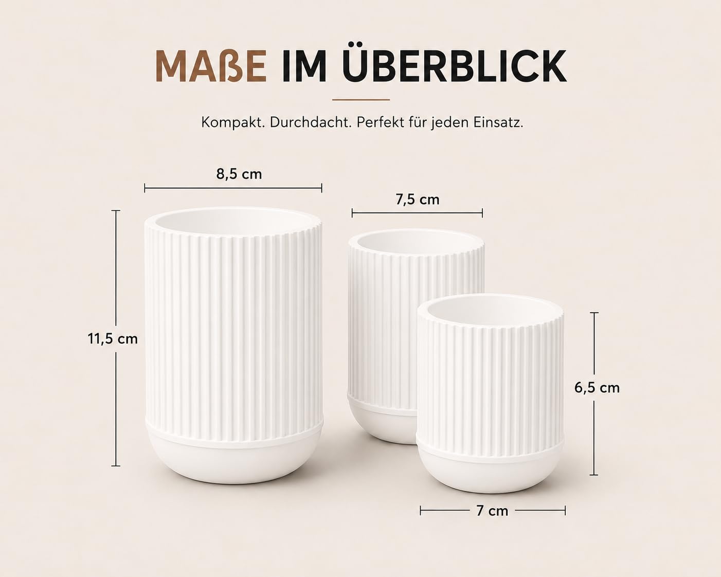 CABU Stiftehalter Weiß 3er Set – Minimalistischer Schreibtisch Organizer – Multifunktionaler Stiftebecher & Pinselhalter aus robustem Kunststoff – Modern Matt für Büro, Homeoffice & Kosmetik