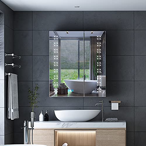 Tokvon® Willow LED Badkamer spiegelkast verlichte kasten 2-deurs met Scheerapparaat stopcontact 3-kleuren-LED Touch… - Image 3