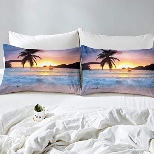 Loussiesd Ocean Duvet Cover King Waves Bedding Set Hawaiian Tripocal Sea Beach Bedding Comforter Cover Microfiber with 2Pillow Shams,Zipper Closure - Image 2