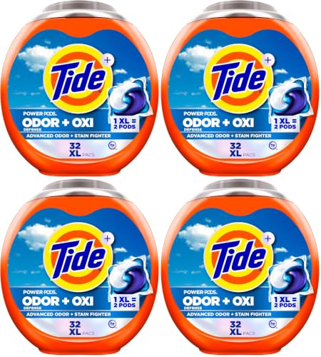 Image of Tide Odor Defense + Oxi Laundry Detergent Pacs, Original Scent, Advanced Odor + Stain Fighter, 32 Count (Pack of 4)
