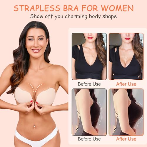 Hioffer Strapless Sticky Bra Push Up Invisible Backless Adhesive Bra Reusable Lift Bras for Women Wedding Dress2