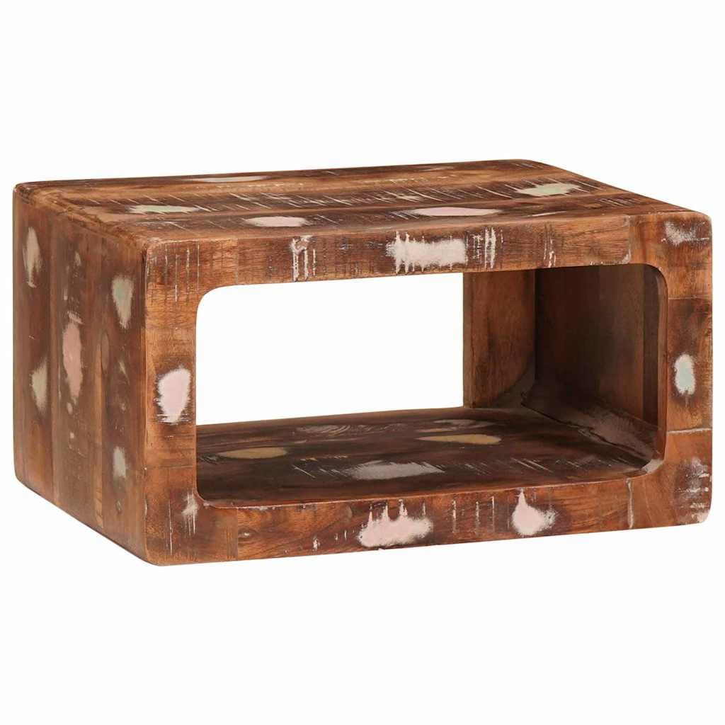 Comodino in legno recuperato massello marrone con 2 scaffali e cassetto, mobiletto salvaspazio per camera da letto soggiorno e ufficio, design rustico compatto e funzionale