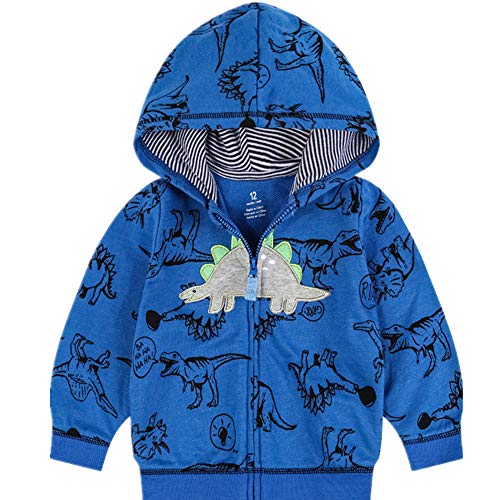 Boys Dinosaur Sweatshirts Toddler Boy Long Sleeve Cartoon Sport Pullover Tops for Kids(Blue Dino-3007 6T/130)