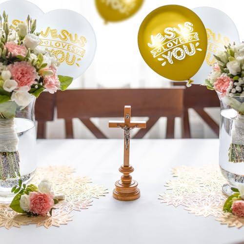 Image of Gejoy 60 Pcs Jesus Loves You Balloon 12 Inch Latex Christian Religious Jesus Balloon Party Decor for He Is Risen Party Decor Favor Cross Church Event Birthday Sunday Supplies(Gold White)