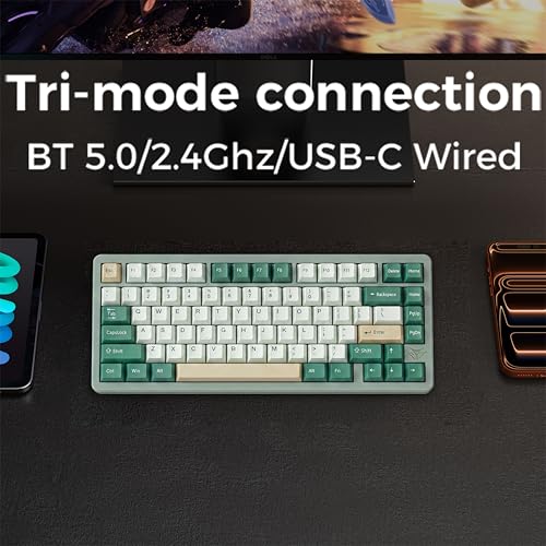 Image of MK INKY75 CNC Aluminum Mechanical Keyboard Triple-Mode Connectivity Gaming Keyboard, 75% Layout Mechanical Keyboard,with Superior Acoustics, Creamy Sounding, RGB /HMX /4000mAh(Green)