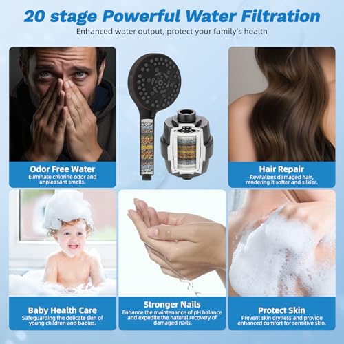 Image of Hibbent 10 inch Dual Filtered 10 inch Rainfall Shower Head with Handheld 10-Spray | High Pressure Metal Oil-Rubbed Bronze Showerhead Combo with Filter, Extension Arm with 4-way Diverter, 71'' Hose & Holder