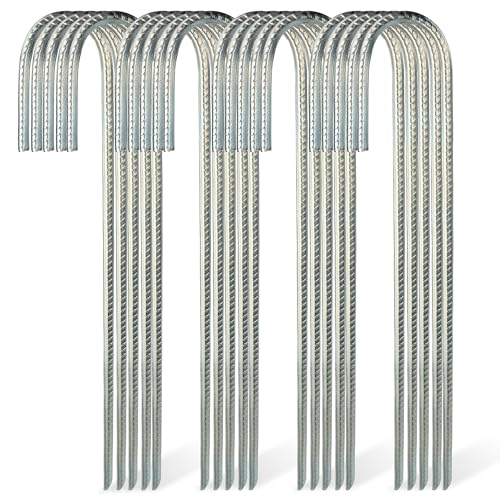 7Penn Rebar Stakes 12 Inch - 100 Pack J Shaped Rebar Stakes for Chain Link Fence - 1/4in Heavy Duty Steel Ground Anchors for Trampolines and Sports Nets - Event Tent Ground Anchor Bulk Pack