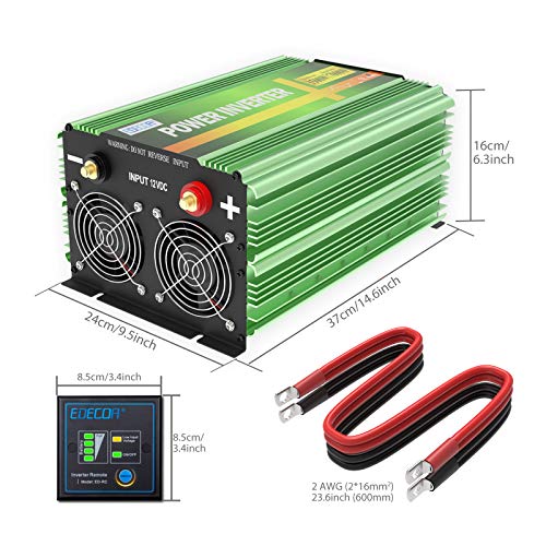 EDECOA Pure Sine Wave Power Inverter 3500W DC 12V to AC 120V with LCD Display and Remote Controller 4 AC Outlets and 1 AC Terminal Block- Upgraded