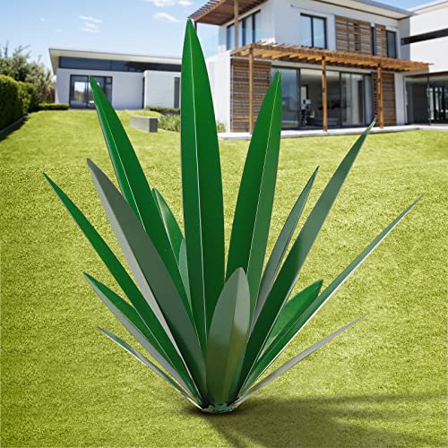Image of TOMBABY Large Leaf Thickened Metal Agave Plant Outdoor Decoration Desert Courtyard Art Plant Garden Decoration Outdoor Metal Art Floral Gift (1, Green)