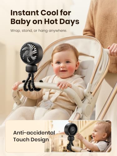 Image of Warmco Portable Stroller Fan, 4000mAh Rechargeable Clip On Fan | Flexible Tripod, Up to 15H, 4 Speeds, LED Display, Detachable Grille, Quiet Operation, for Car Seat, Crib