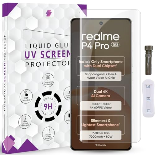 QOISA Advanced HD+ UV Tempered Glass Screen Protector For Realme P4 Pro 5G (6.8 Inch, Pack of 1) Full Adhesive UV Curved Screen Guard, Case Friendly with installation kit & Guide
