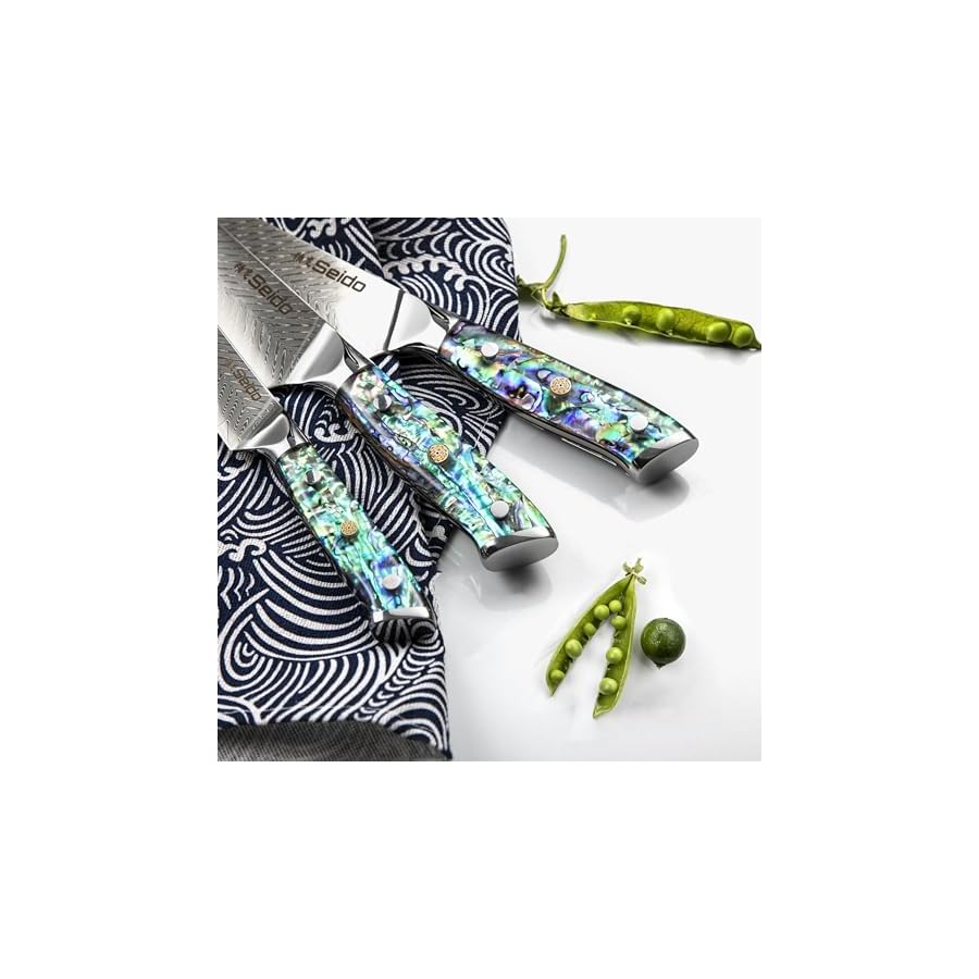 13-Piece Awabi Knife Block Set – Premium VG-10 Damascus Steel Knives with Abalone Shell Resin Handles