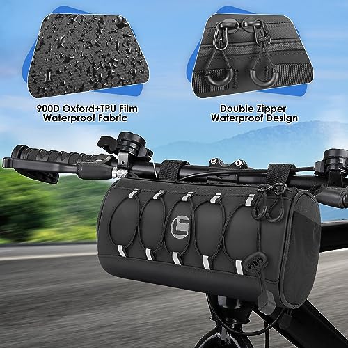 Image of WOTOW Bike Handlebar Bag Waterproof - Bicycle Handlebar Bag with Large Reflective Area & Strips, Bike Front Pouch with Waterproof Zipper Shoulder Strap Removable Straps for Cycling (Cuboid, 2.7L)