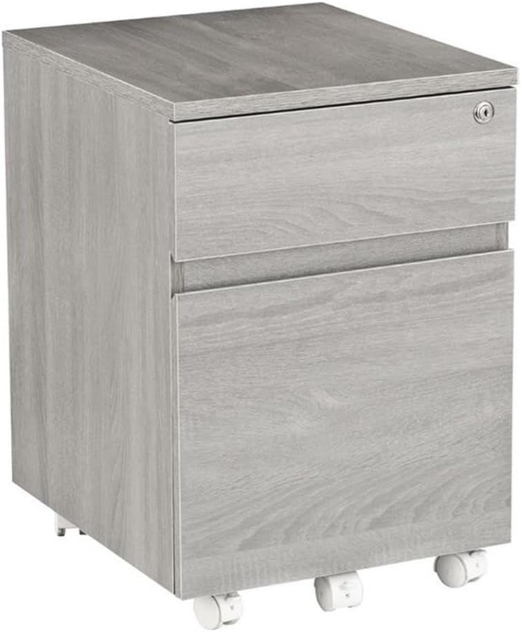 Pemberly Row Contemporary 2 Drawer Mobile Vertical File Cabinet, Gray Finish, MDF with Laminate Veneer, Locking Mechanism, Non-Marking Casters, 22.75" H x 15.75" W x 17.75" D, Home Office Storage