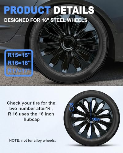 Image of ABX Hubcaps,16 inch hubcaps Set of 4, Wheel Rim Cover ABS Material, Snap On Car Truck SUV Replacement, for Toyota Camry Nissan Mazda etc