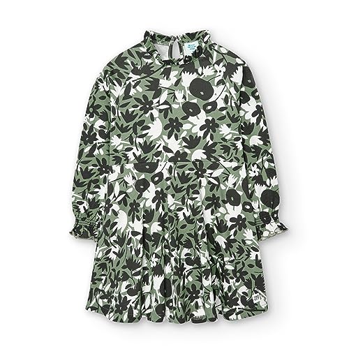 boboli Vestido Niña Manga Larga – Vestidos Fiesta Niña – Vestido de Punto –Print Animal - Azul - Gris - Ropa para niñas y adolescentes de 4 años a 12 años (Estampado flores, 4 años)