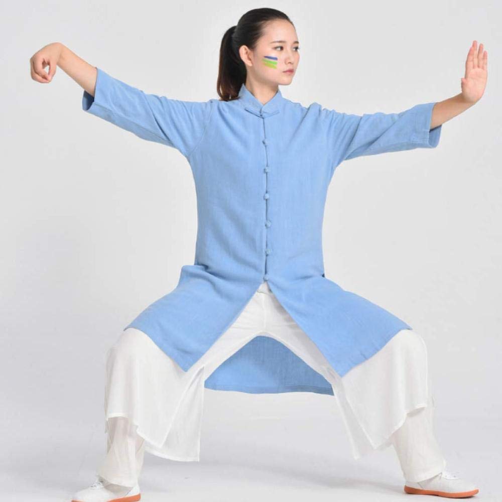Kobiety Tai Chi Jednolite Ubrania Bawełniane I Lniane Fitness Konkurs Wydajność Taijiquan Ćwiczenia Odzież Garnitur, Niebieski-L