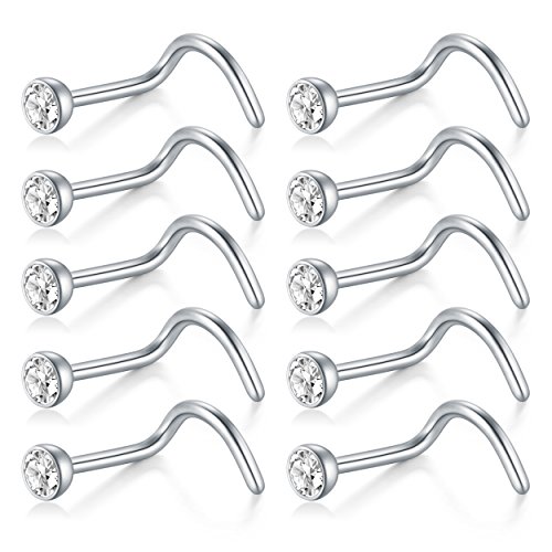 Briana Williams 18G 20G 22G Acero quirúrgico 316L Jewelled Clear Diamond CZ Nariz Stud Anillos Tornillo Piercing joyería 10-12PCS