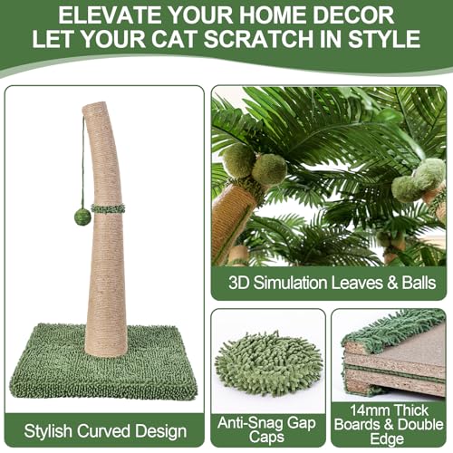 40'' Tall Cat Scratching Post Cat Tree, Curved Design Cat Scratcher Post with 3 Interactive Balls, Natural Sisal Rope Cat Scratching Posts for Indoor Cats Adults Kittens, Multi-Combinable (Style A) - Image 4