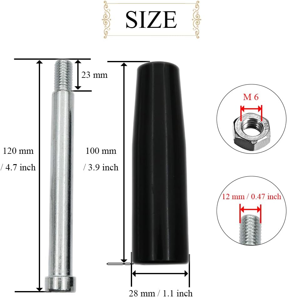 Revolving Handles Knob Handwheel M12 x 120mm Male Threaded Stem Lathe Crank Handle Trailer Jack Knob Thread Handle Grips Crank Hand Wheel with Nuts Machine Rotating Handles Black Plastic Metal 1 Set