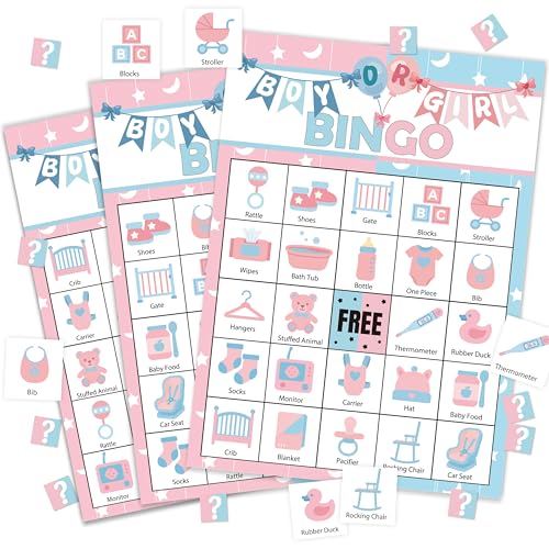 wenhihsiy Gender Reveal Bingo Game Cards Neutral Bingo Cards Game for Adults Holidays Friends Gatherings Ideal for Baby Shower Party Game 24 Players Gender Reveal Party Supplies Favors 011