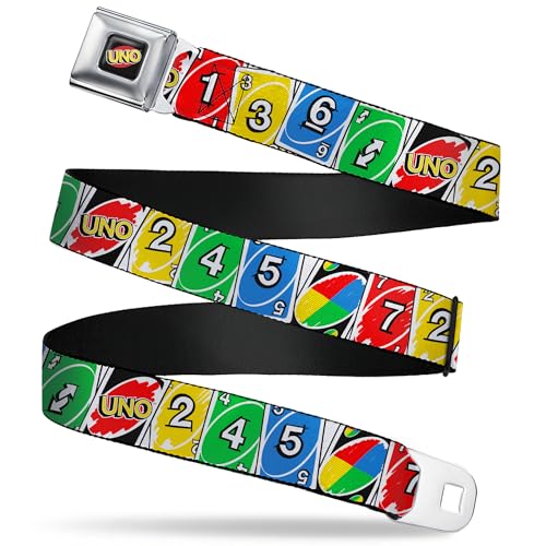 Mattel Belt, Seatbelt Buckle Belt, UNO Cards Lineup Stack Multi Color, Youth 20 to 36 Inches