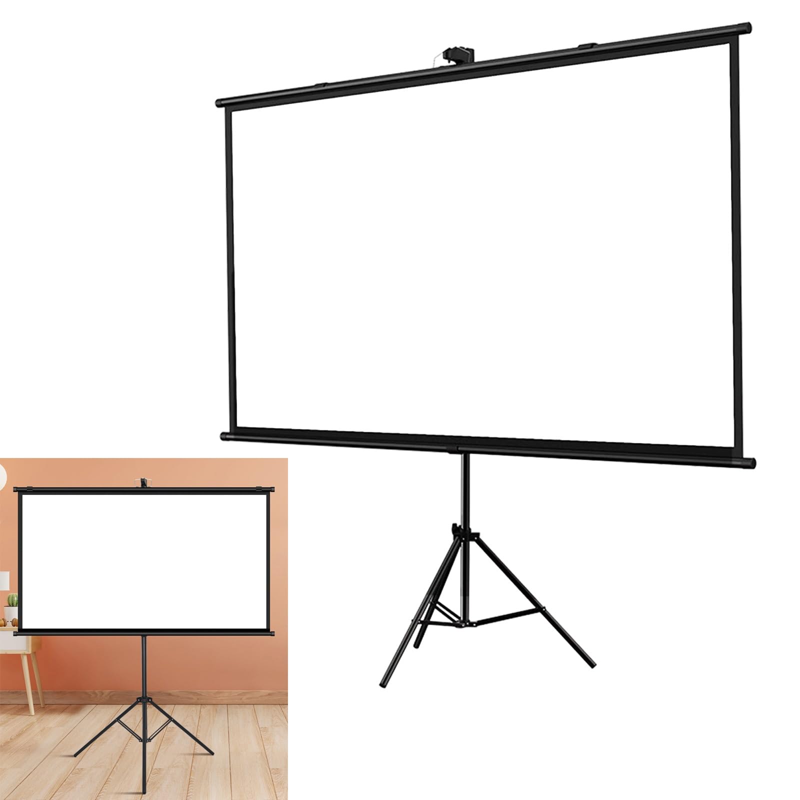 60 Pollici 72 Pollici Telo Proiettore - con Supporto, Avvolgibile, 4:3/16:9 HD 4K Schermo per Proiettore, Telo per Videoproiettore, per Casa Ufficio Eventi all`Aperto Teatro(4:3,60in)