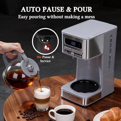 Image of Taylor Swoden Programmable Coffee Makers 12 Cup, Hot and Iced Coffee Maker, 4 Brew Strength, LED Display, 24H Timer, Keep Warm&Auto Shutoff- Drip Coffee Machine for Home /Office, Gray & Stainless Steel