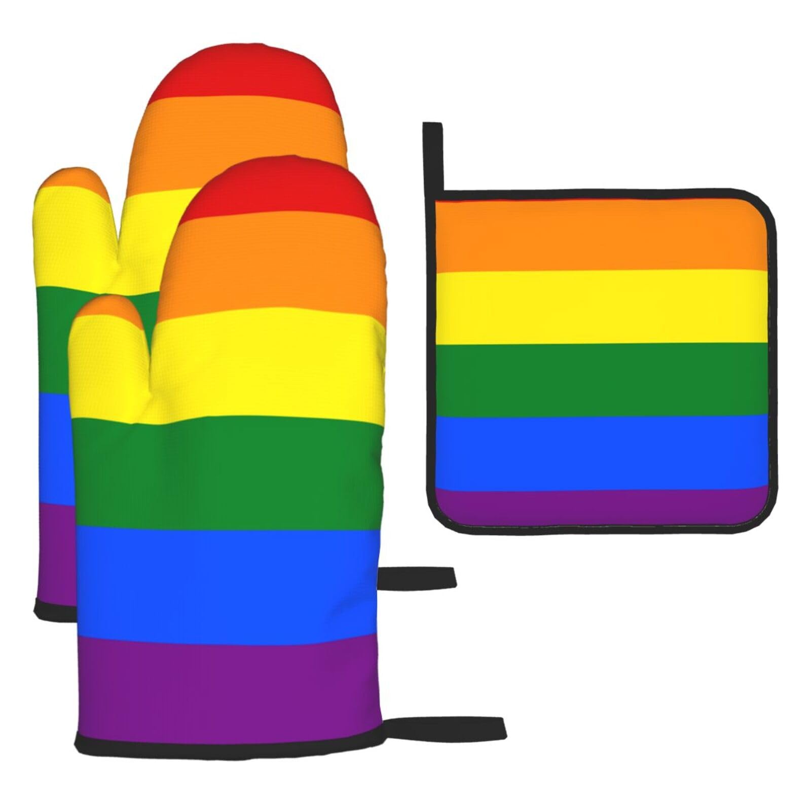 Rainbow Print Oven Set Kitchen Gloves Baking Grilling Microwaving Cooking Gift Everyday Holiday