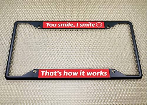 Image of Personalized with Custom Text Design - 4 Hole Black Metal Laser Engraved US Standard Size - Car License Plate Frame with Free caps - Red /White Text (Qty: 1 Frame)
