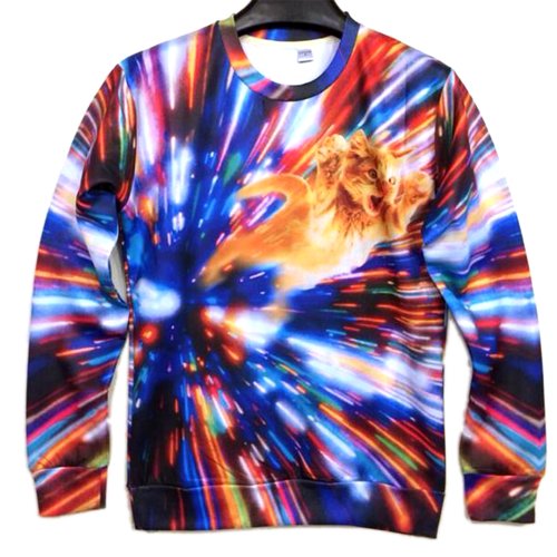 Unisex Sweater Space Cat Sweatshirt Hoodies 3D T Shirts (L)