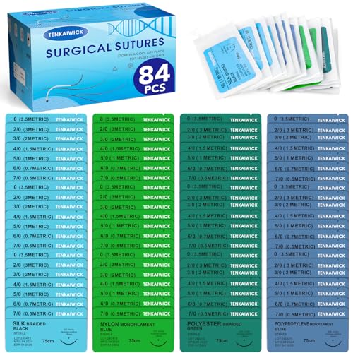 TENKAIWICK 84 Pack Suture Thread with Needle, Sutures for Medical Students Training Only