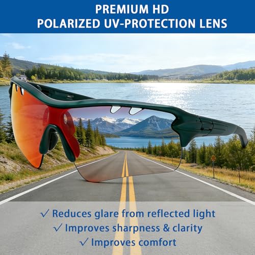 Image of Cycling Sunglasses with 5 Interchangeable Lenes, Polarized UV400 Sports Sunglasses, Anti-Glare Lightweight Running Sunglasses for Men Women Outdoor Sports Cycling Running Hiking