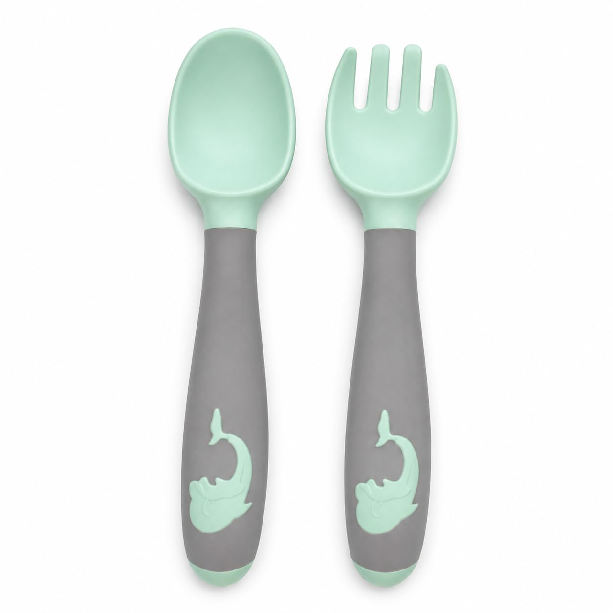 Flexible Spoon and Fork Set, Soft Silicone, BPA Free, Pack of 2 (Green)-image-45