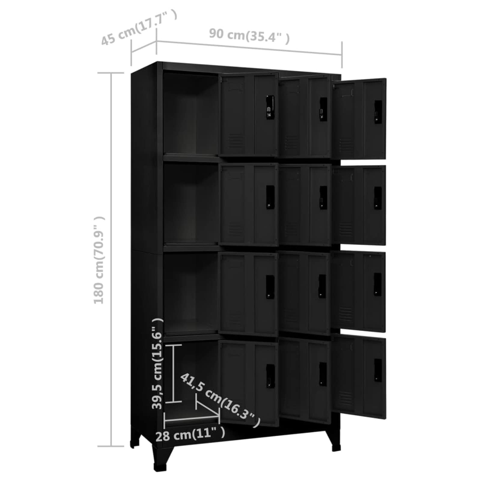 Tidyard Armadio,Armadietto,Schedario,per Uffficio,Spogliatoio,con 12 Scomparti,in Acciaio,Nero,90x45x180 cm,Armadio Armadietto Spogliatoio Sporco Pulito,Armadietto Metallo,Armadio in Metallo Acciaio