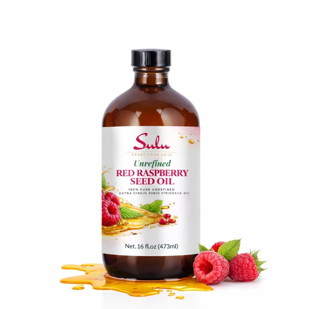 SULU ORGANICS Pure Red Raspberry Seed Oil – Unrefined, Extra Virgin & Cold Pressed – Premium Carrier Oil for Radiant Skin (16 oz)